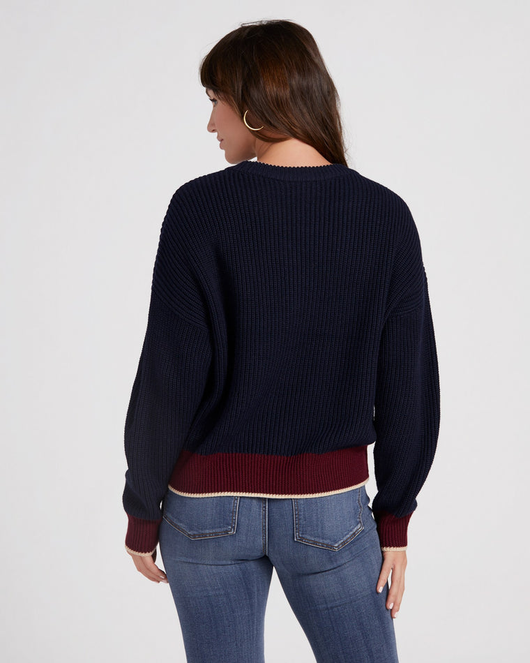 Navy/Burgundy $|& Skies Are Blue Colorblock Sweater - SOF Back