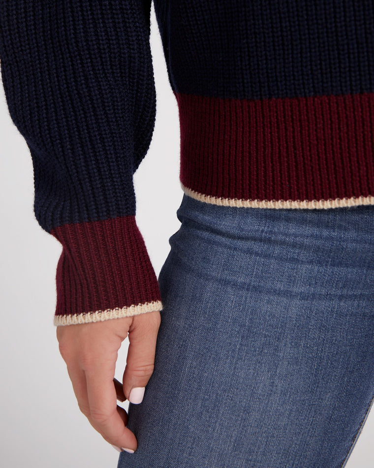 Navy/Burgundy $|& Skies Are Blue Colorblock Sweater - SOF Detail