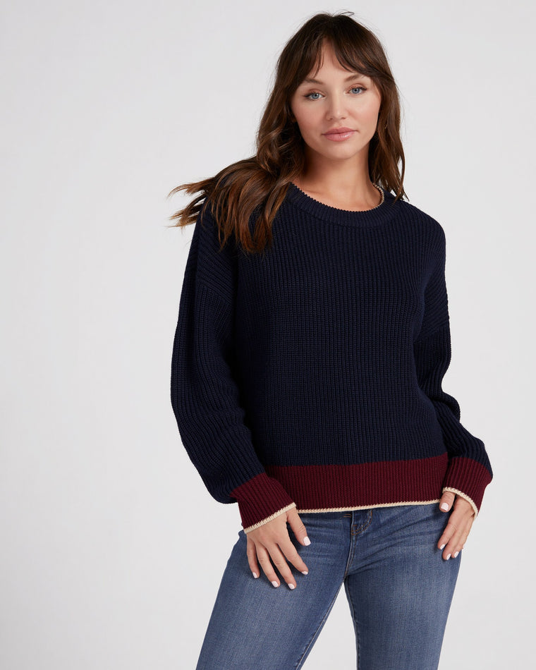 Navy/Burgundy $|& Skies Are Blue Colorblock Sweater - SOF Front