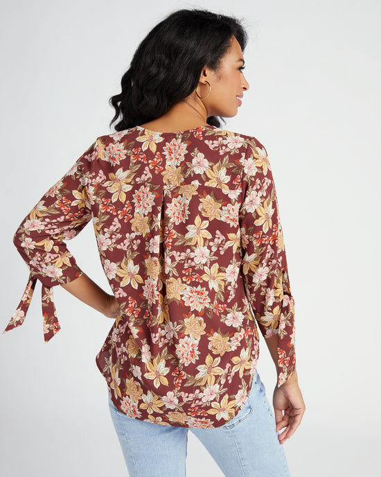Wine Floral $|& West Kei Floral Woven Wrap Blouse with Tie - SOF Back