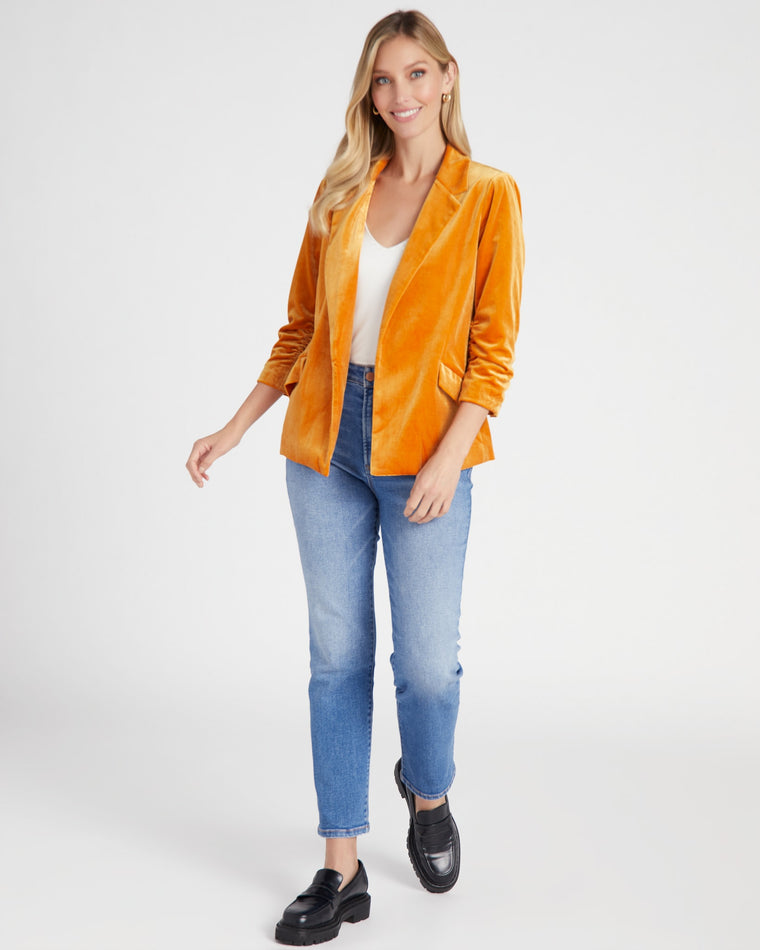 Golden Mustard $|& Skies Are Blue Velvet Blazer - SOF Full Front