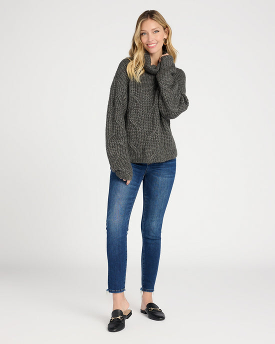 Heather Charcoal $|& Tribal Turtleneck Cable Detail Sweater - SOF Full Front