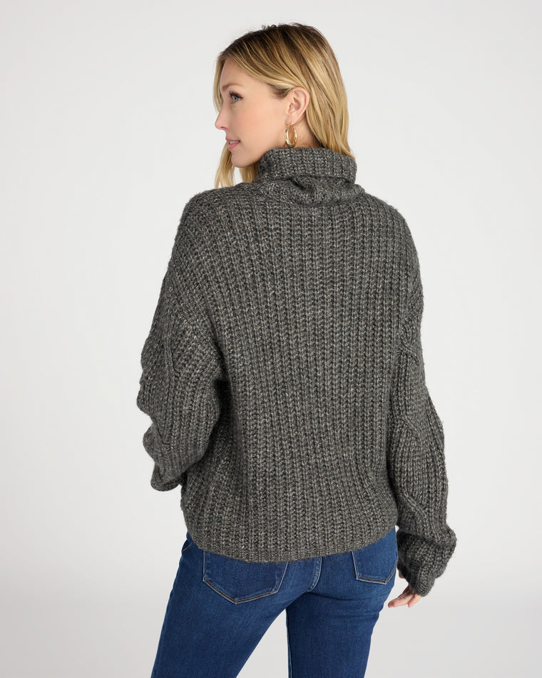 Heather Charcoal $|& Tribal Turtleneck Cable Detail Sweater - SOF Back
