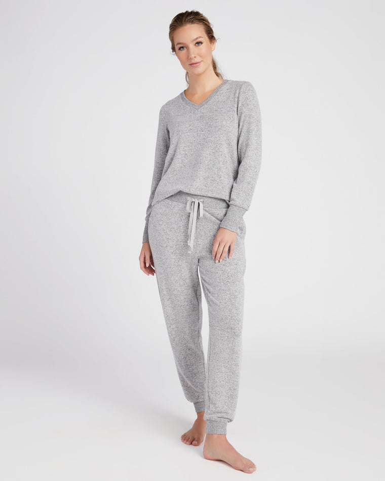 Heather Grey $|& Search For Sanity Super Soft Hacci V-Neck Lounge Set - SOF Front