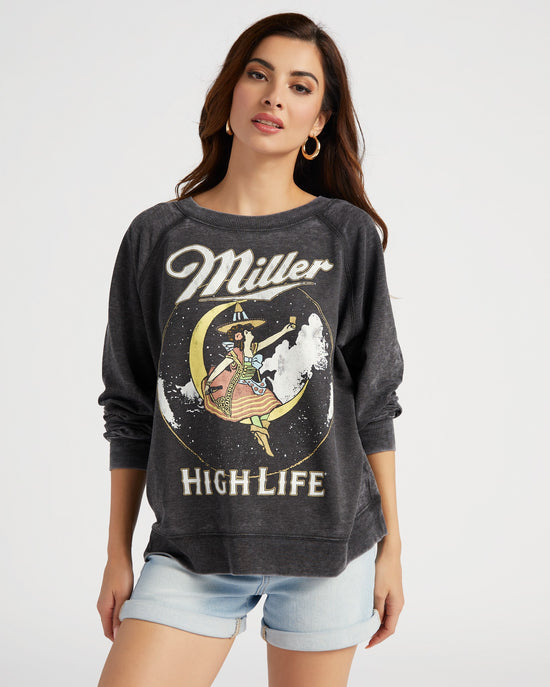 Black $|& Recycled Karma Miller High Life Long Sleeve Burnout Sweatshirt - SOF Front