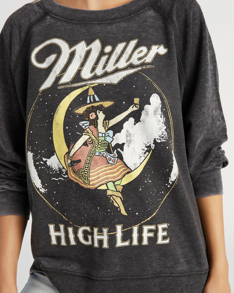Black $|& Recycled Karma Miller High Life Long Sleeve Burnout Sweatshirt - SOF Detail