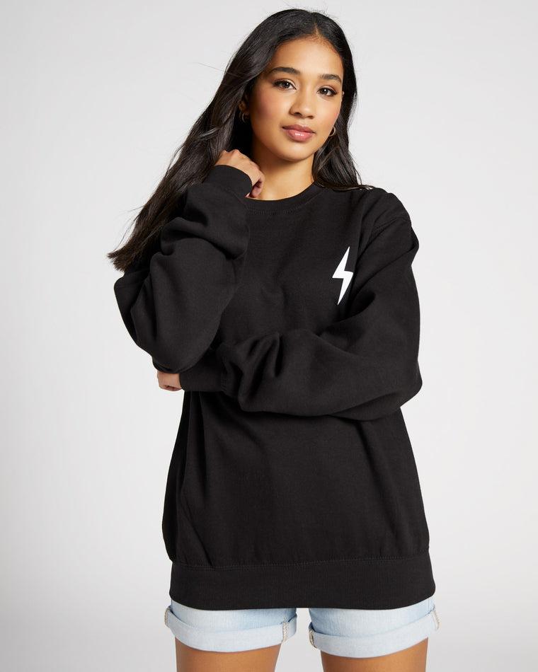Black $|& Lulusimon Mom Hangover Bolt Oversized Sweatshirt - SOF Front