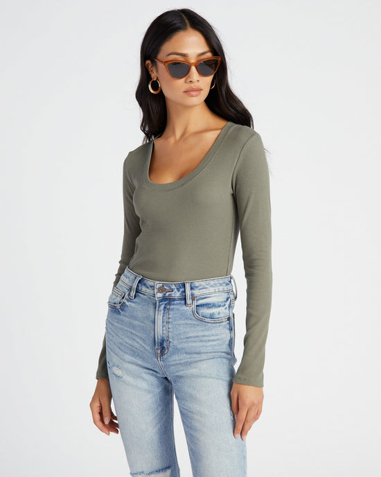 Evergreen $|& Z Supply Sirena Long Sleeve Ribbed Tee - SOF Front