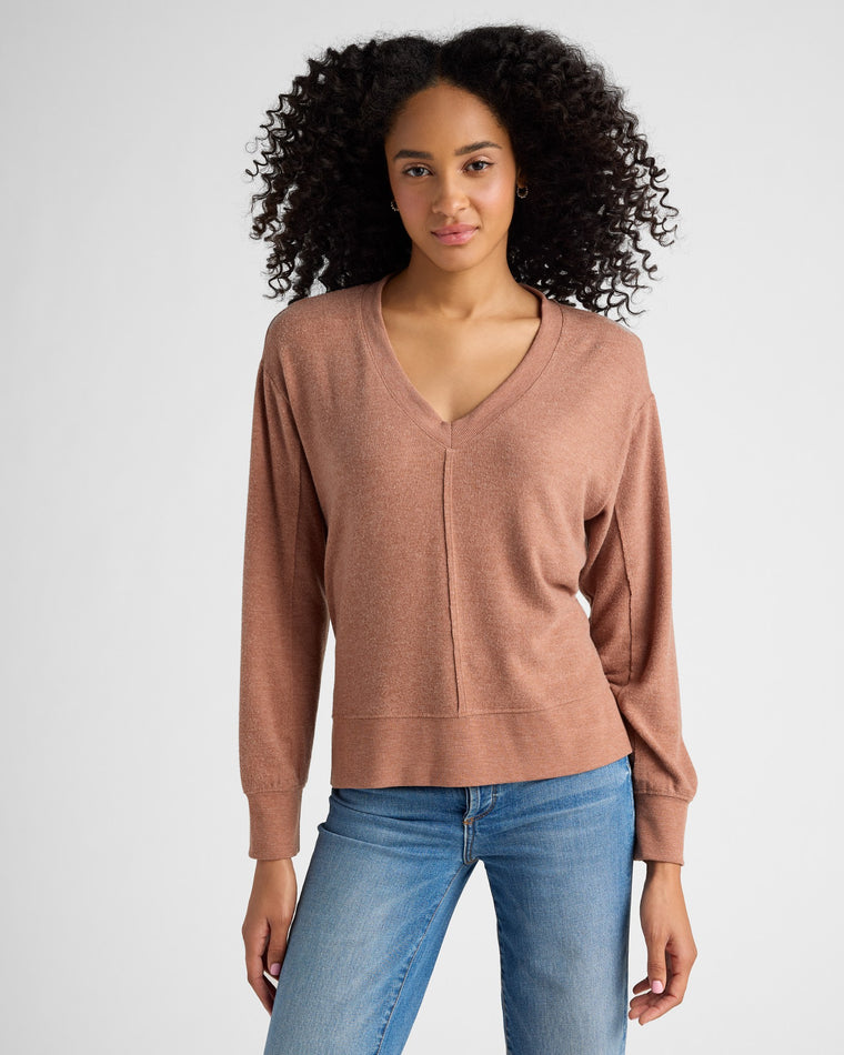 Penny Brown $|& Z Supply Wilder Cloud V-Neck Long Sleeve Top - SOF Front