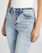 Medium Light Blue $|& Flying Monkey Jeans Mid Rise Cropped Flare Jeans with Side Slit - SOF Detail