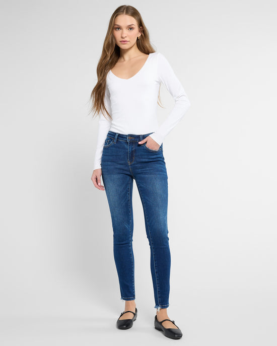 Medium Dark Blue $|& Vervet Mid Rise Ankle Skinny Jeans - SOF Full Front