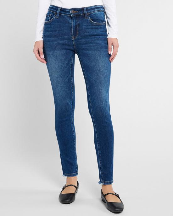 Medium Dark Blue $|& Vervet Mid Rise Ankle Skinny Jeans - SOF Front