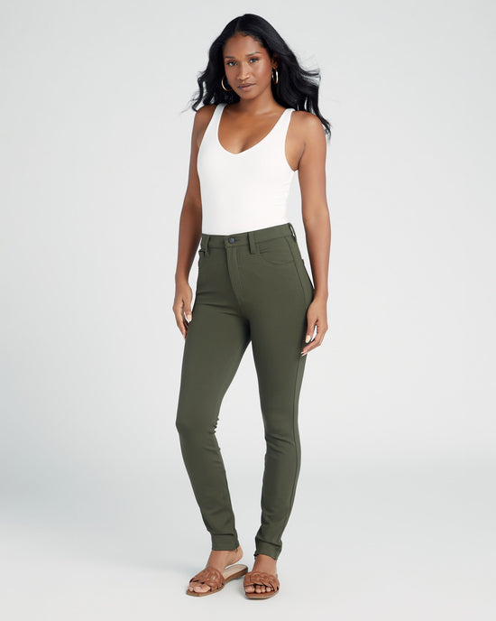 Forest $|& Pistola Kendall High Rise Scuba Pant with Zipper Hem - SOF Full Front