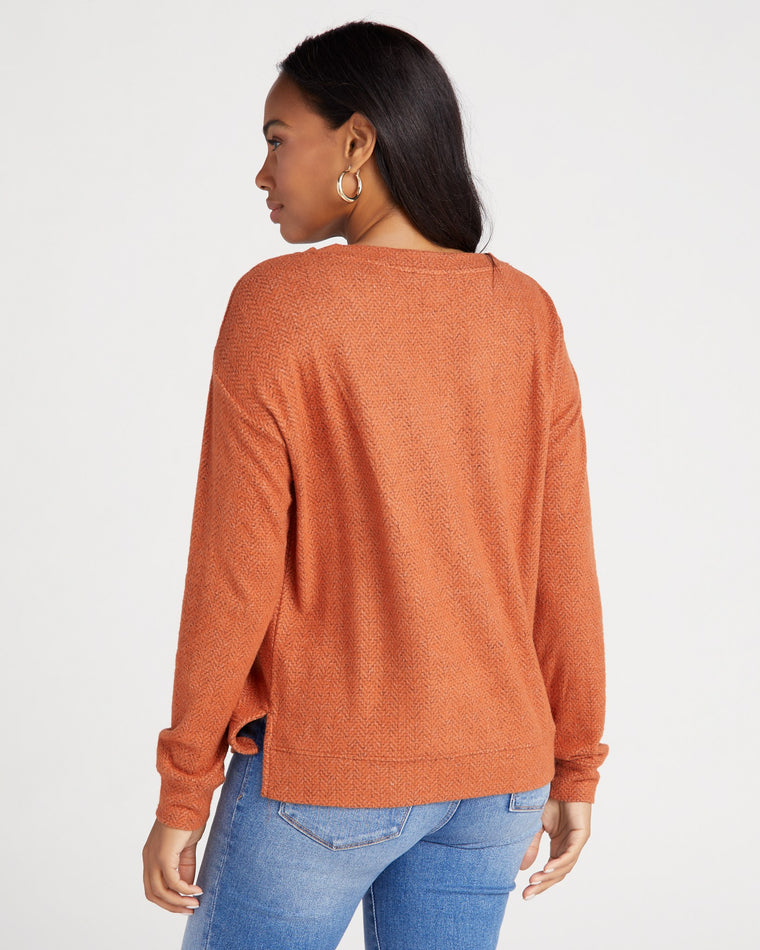 Baked Clay $|& Tribal Long Sleeve Henley Top with Buttons - SOF Back