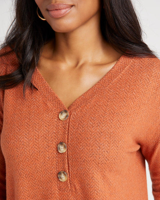 Baked Clay $|& Tribal Long Sleeve Henley Top with Buttons - SOF Detail