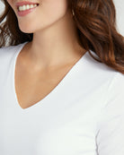 Cream $|& Liverpool Double Layer V-Neck 1/2 Sleeve Ribbed Knit Top - SOF Detail