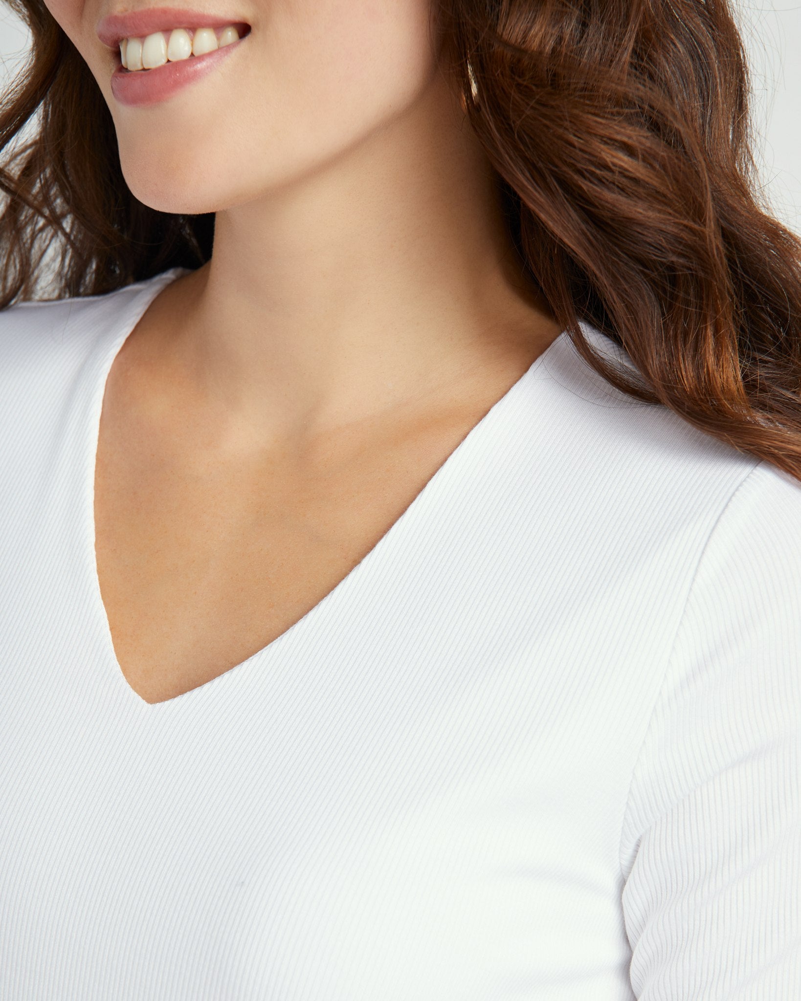 Cream $|& Liverpool Double Layer V-Neck 1/2 Sleeve Ribbed Knit Top - SOF Detail