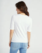 Cream $|& Liverpool Double Layer V-Neck 1/2 Sleeve Ribbed Knit Top - SOF Back