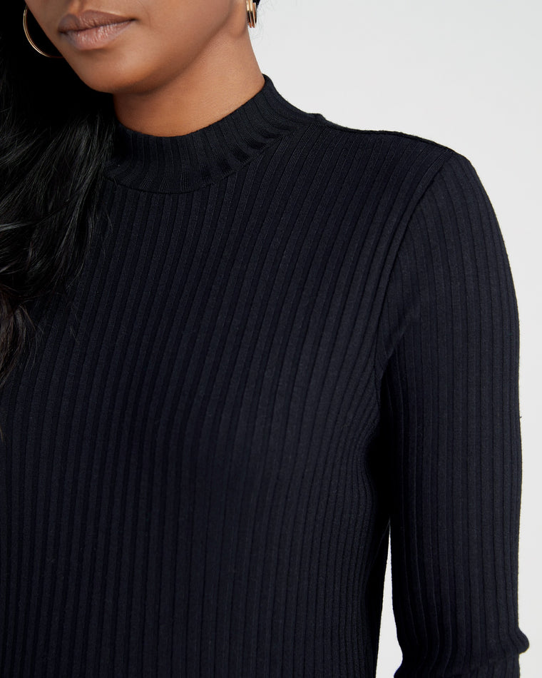 Black $|& Liverpool Long Sleeve Mock Neck Ribbed Knit Top - SOF Detail