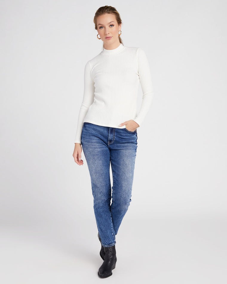 Snow $|& Liverpool Long Sleeve Mock Neck Ribbed Knit Top - SOF Full Front
