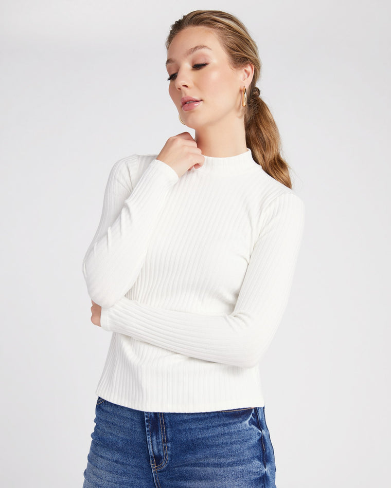 Snow $|& Liverpool Long Sleeve Mock Neck Ribbed Knit Top - SOF Front