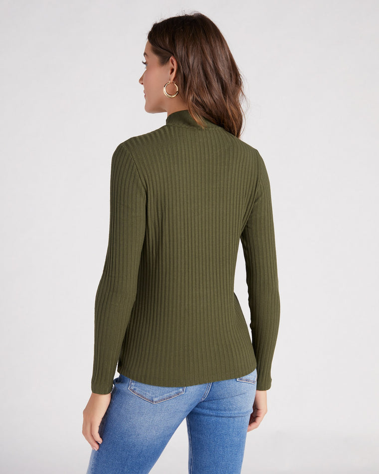 Deep Forest Green $|& Liverpool Long Sleeve Mock Neck Ribbed Knit Top - SOF Back