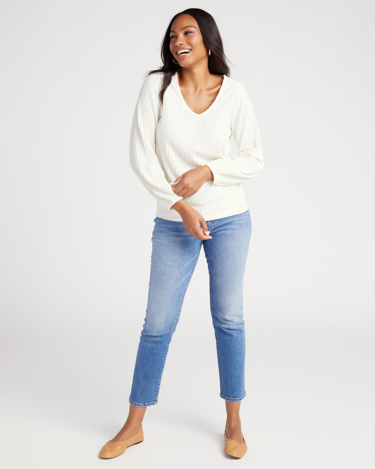 Cream $|& Liverpool Twist Back Long Sleeve Knit Top - SOF Full Front