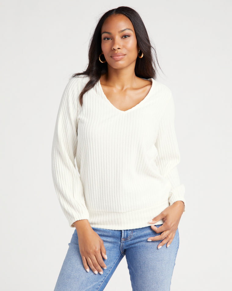 Cream $|& Liverpool Twist Back Long Sleeve Knit Top - SOF Front