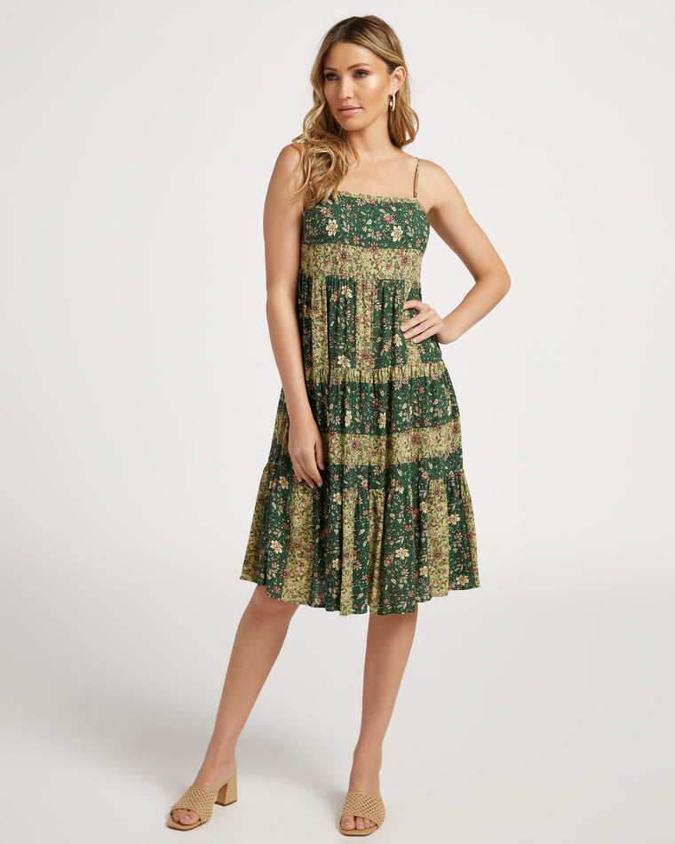 Green Sage $|& Easel Printed Gauze Cami Dress - SOF Front