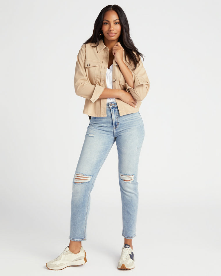 Biscuit Tan $|& Liverpool Cropped Shirt Jacket - SOF Full Front