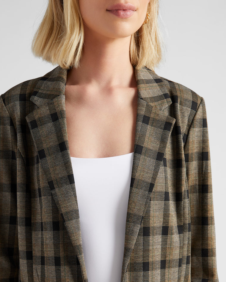 Black/Granola Linear Plaid $|& Liverpool Boyfriend Blazer - SOF Detail