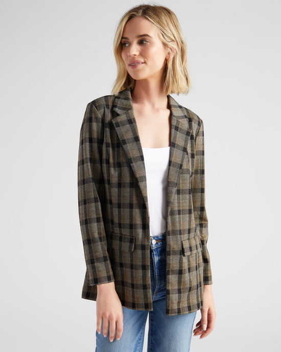 Black/Granola Linear Plaid $|& Liverpool Boyfriend Blazer - SOF Front