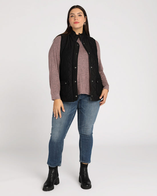 Black $|& Bagatelle Quilted Vest with Pockets - SOF Full Front