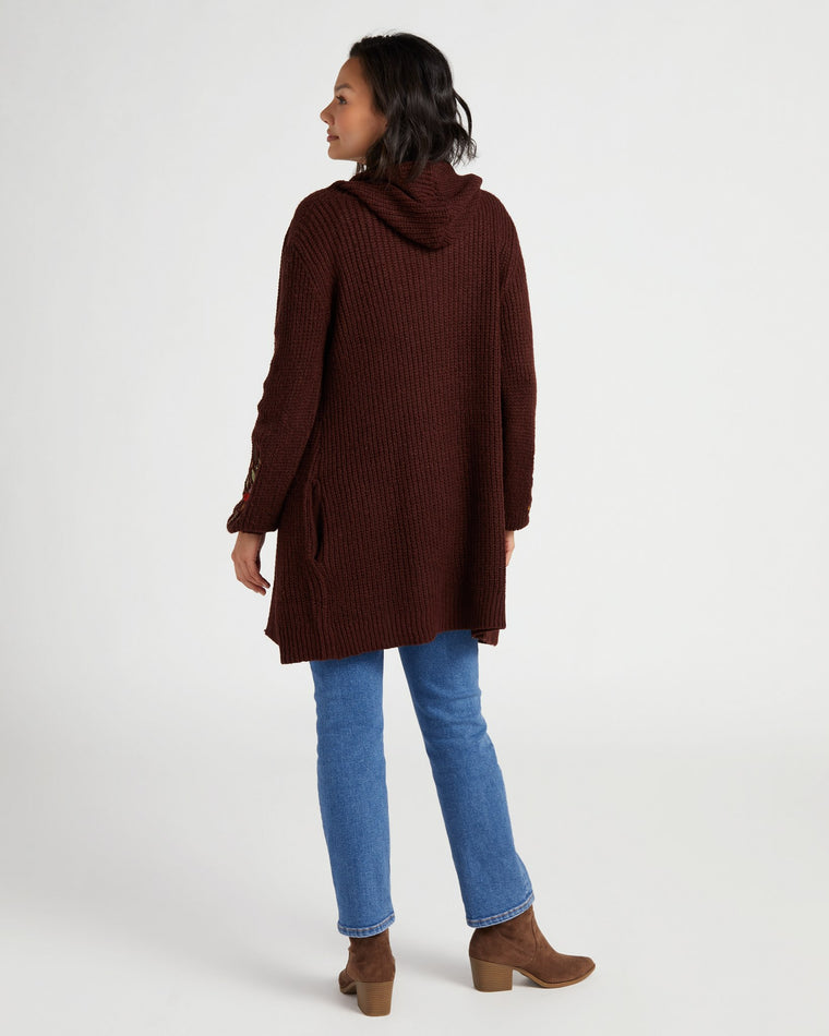 Rum Raisin $|& By Design Parker Embroidered Hoody Cardigan - SOF Back