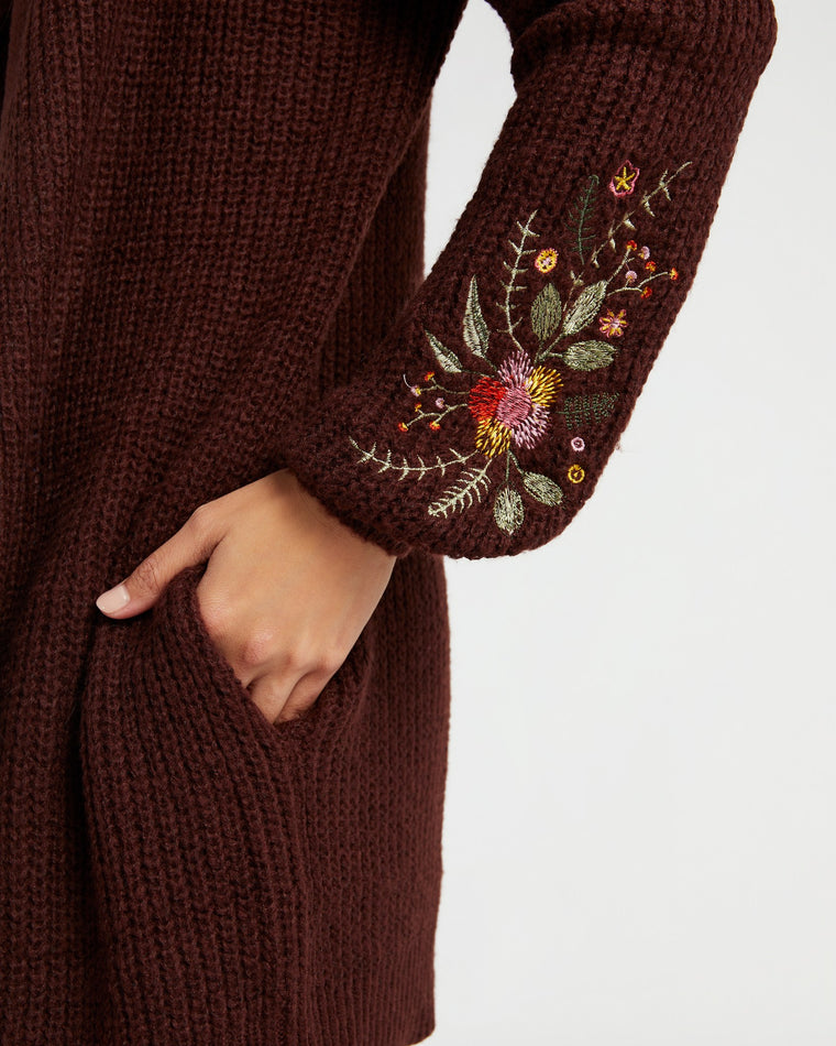 Rum Raisin $|& By Design Parker Embroidered Hoody Cardigan - SOF Detail