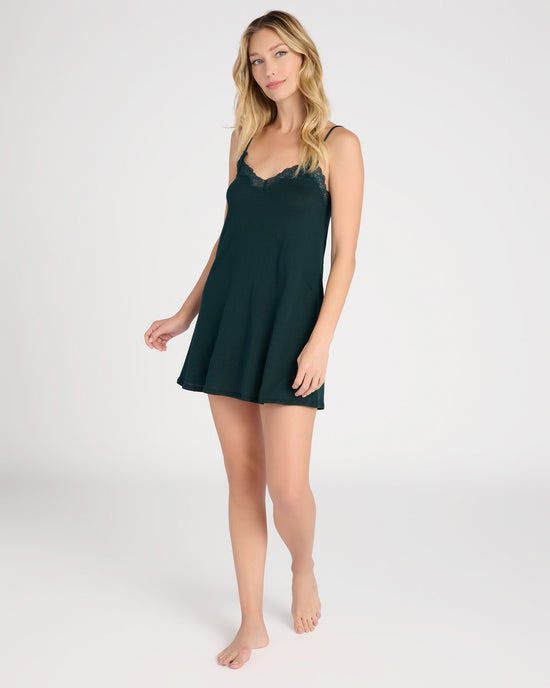 Juniper Green $|& Only Hearts Lace Trim Organic Cotton Chemise - SOF Front