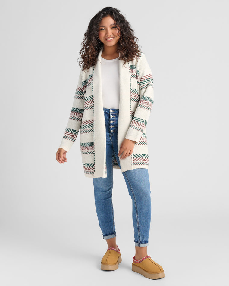 Ivory/Forest $|& Staccato Geo Stripe Heavy Sweater Cardigan - SOF Front