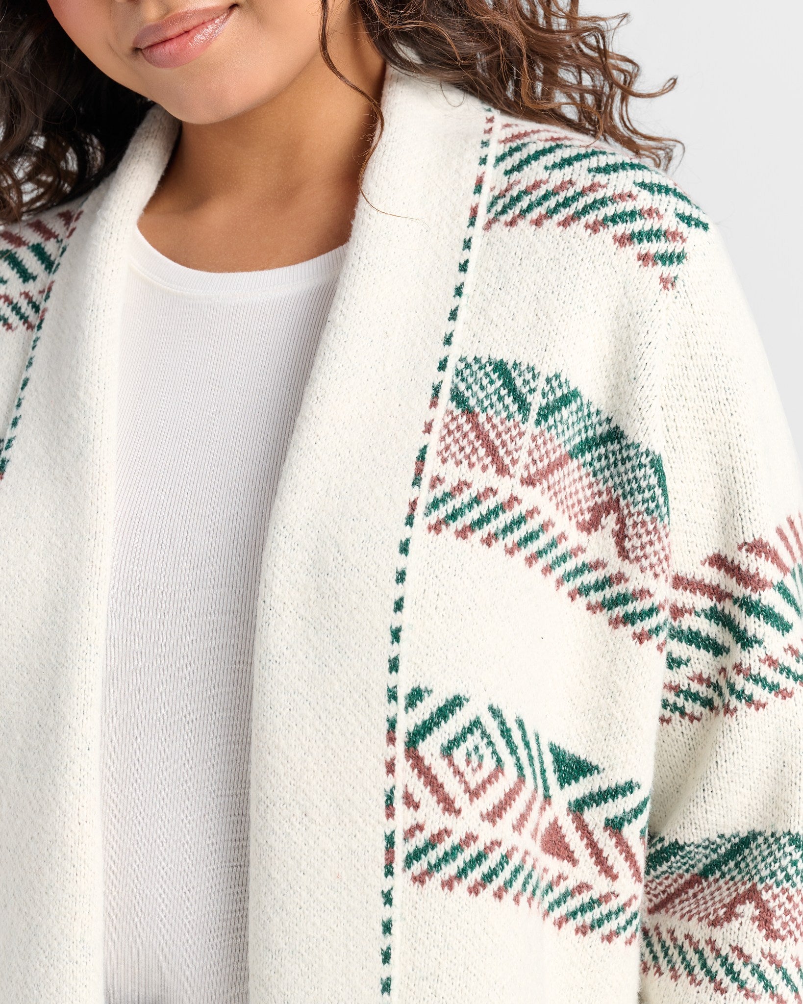 Ivory/Forest $|& Staccato Geo Stripe Heavy Sweater Cardigan - SOF Back