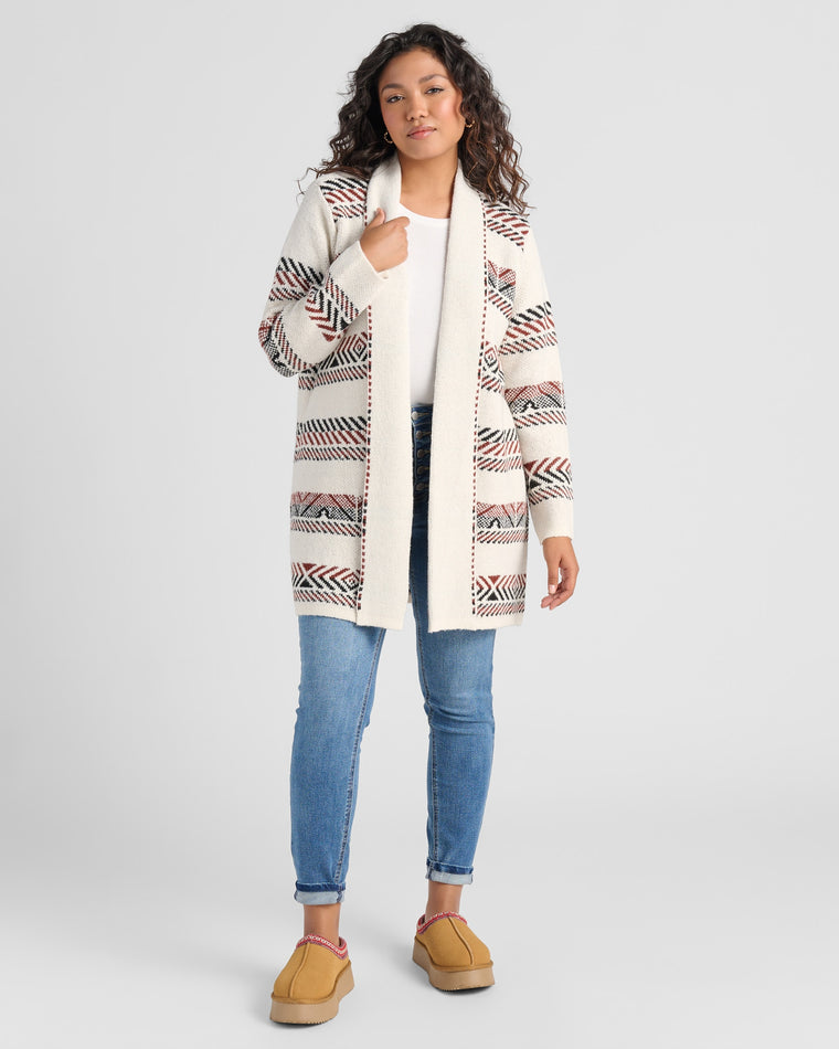 Oatmeal $|& Staccato Geo Stripe Heavy Sweater Cardigan - SOF Front