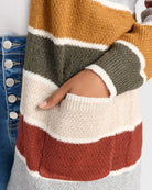 Olive/Oatmeal $|& Staccato Open Front Colorblock Cardigan - SOF Detail