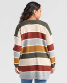 Olive/Oatmeal $|& Staccato Open Front Colorblock Cardigan - SOF Back