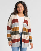 Olive/Oatmeal $|& Staccato Open Front Colorblock Cardigan - SOF Front
