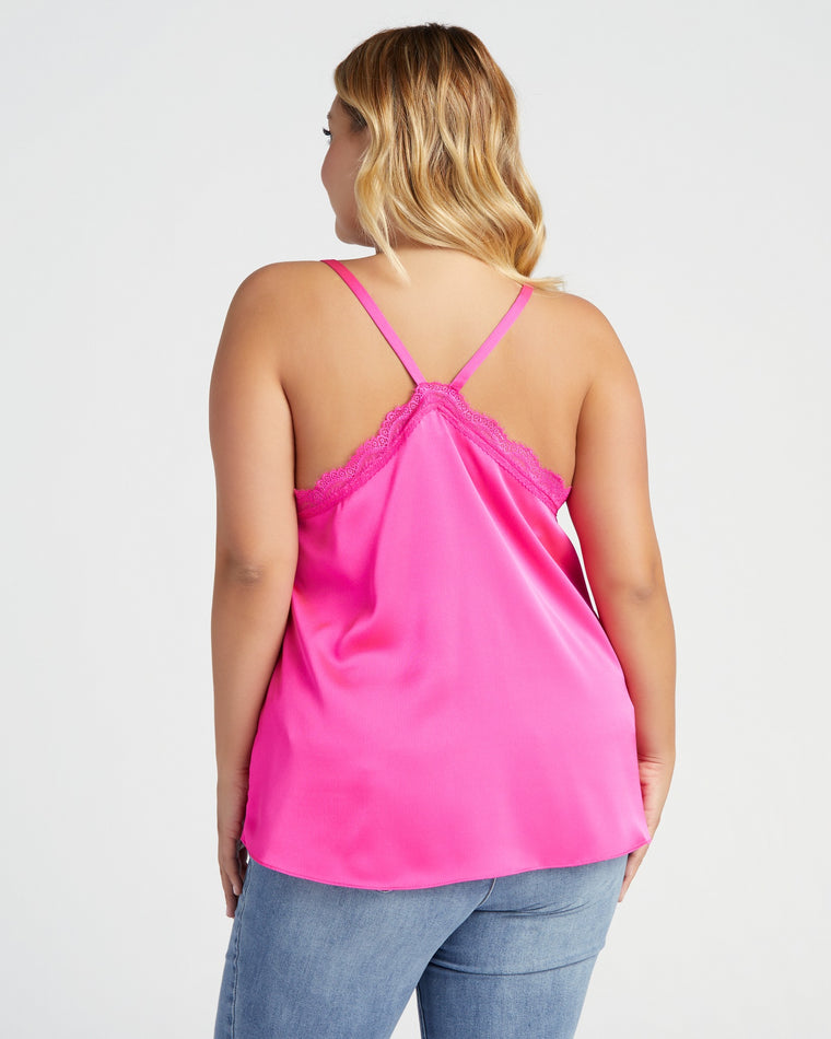 Hyper Pink $|& Skies Are Blue Sleeveless Lace TrimTop - SOF Back