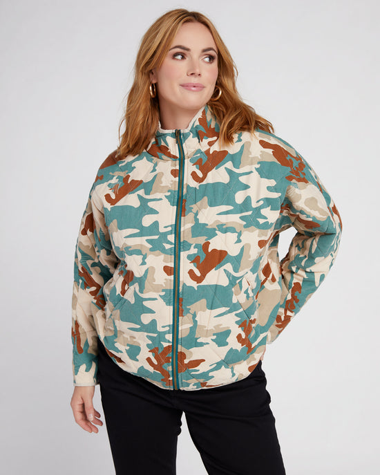 Camo Teal $|& Oddi Quilted Front Zip Jacket - SOF Front