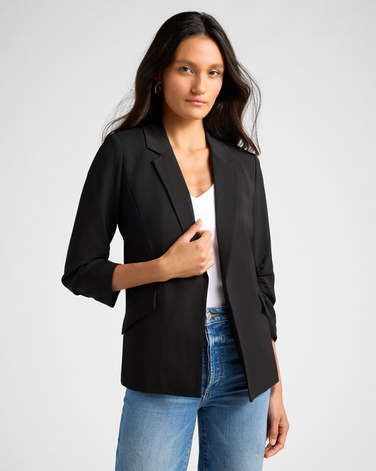 Black $|& Skies Are Blue Shirred Sleeve Blazer - SOF Front