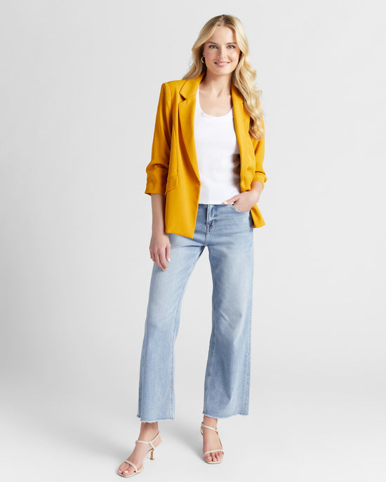 Mustard $|& Skies Are Blue Shirred Sleeve Blazer - SOF Full Front