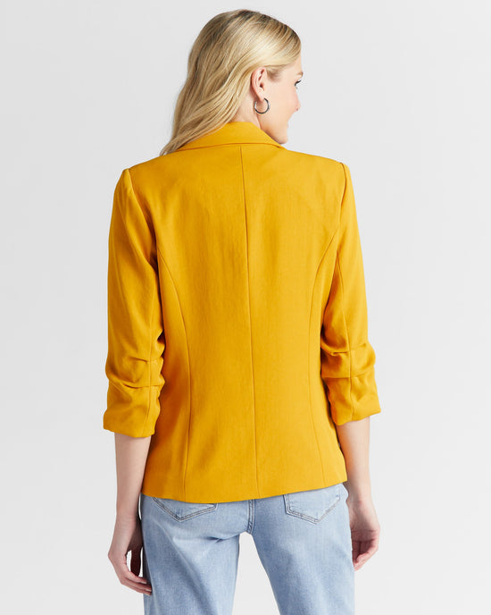 Mustard $|& Skies Are Blue Shirred Sleeve Blazer - SOF Back