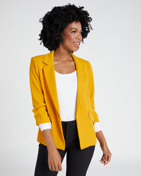 Mustard $|& Skies Are Blue Shirred Sleeve Blazer - SOF Front