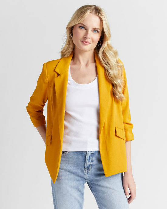 Mustard $|& Skies Are Blue Shirred Sleeve Blazer - SOF Front