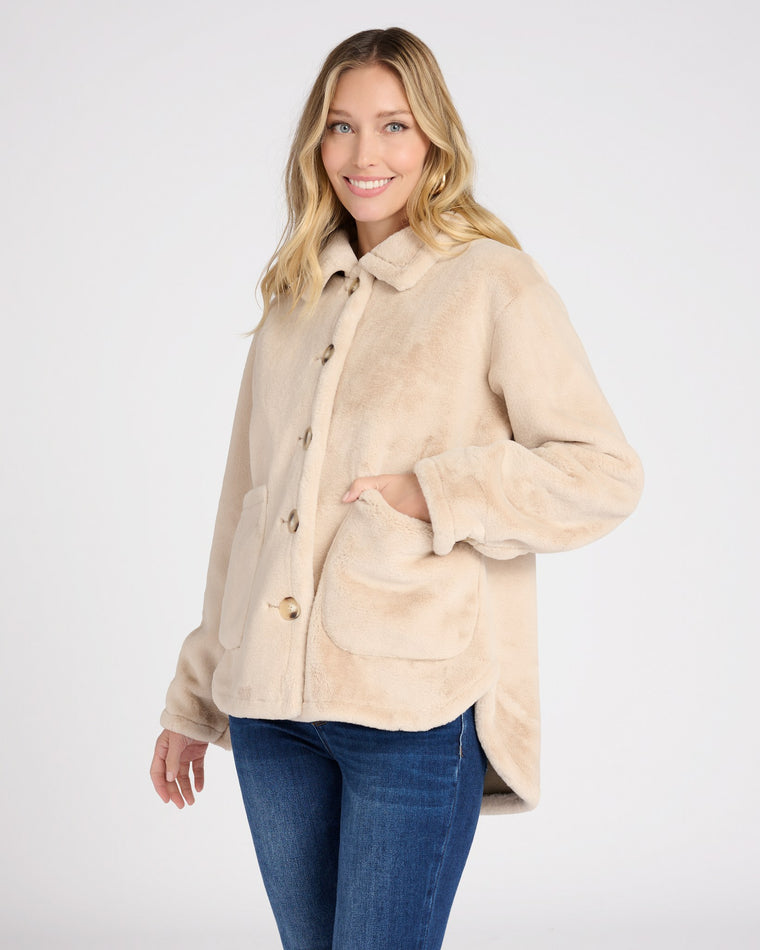Beige $|& Love Token Faux Fur Jacket - SOF Front